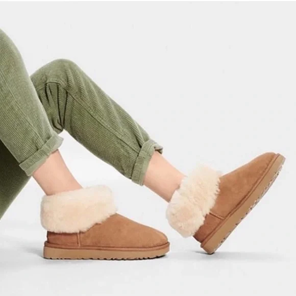 Authentic UGG® Classic Boots Mini Fluff Suede Sheepskin Bootie Chestnut 6 - Picture 4 of 10